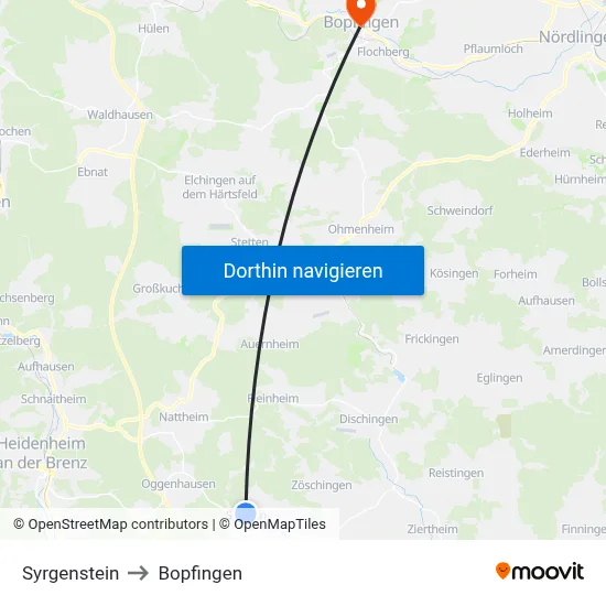Syrgenstein to Bopfingen map