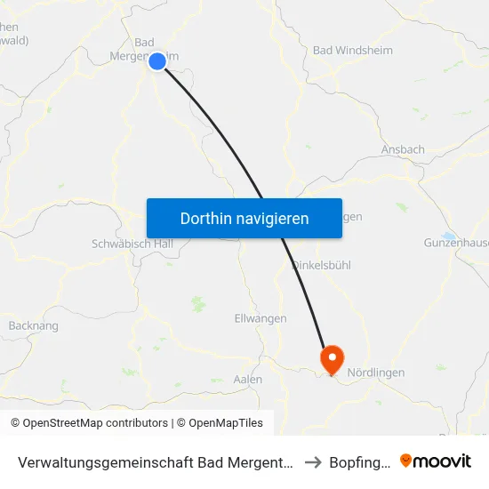 Verwaltungsgemeinschaft Bad Mergentheim to Bopfingen map