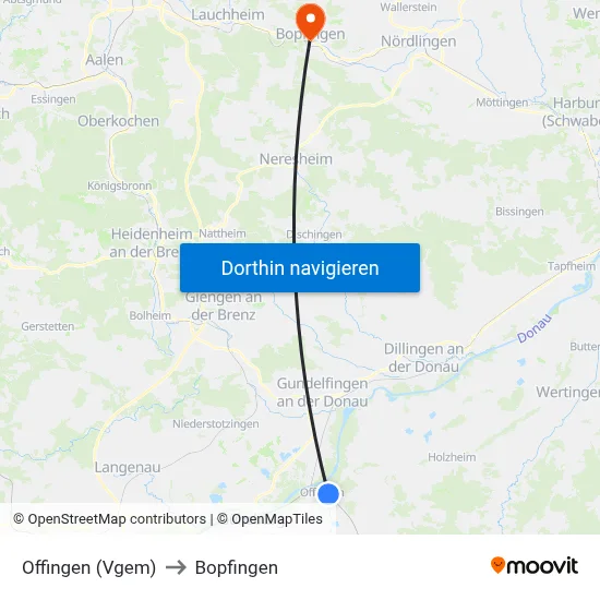 Offingen (Vgem) to Bopfingen map
