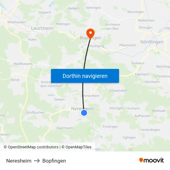 Neresheim to Bopfingen map
