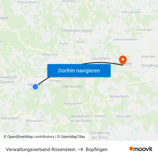 Verwaltungsverband Rosenstein to Bopfingen map