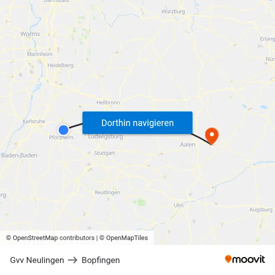 Gvv Neulingen to Bopfingen map