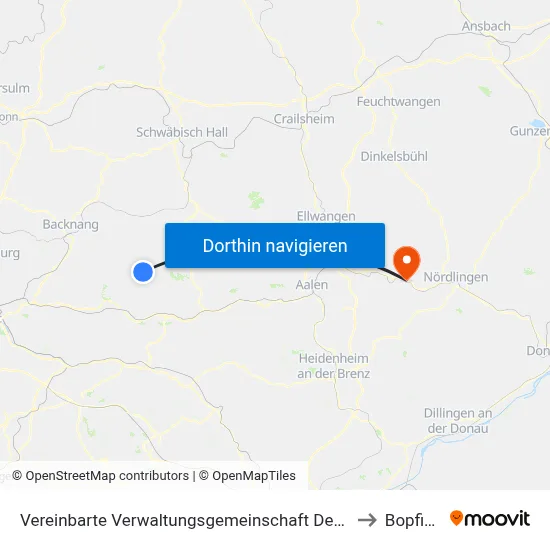 Vereinbarte Verwaltungsgemeinschaft Der Stadt Welzheim to Bopfingen map