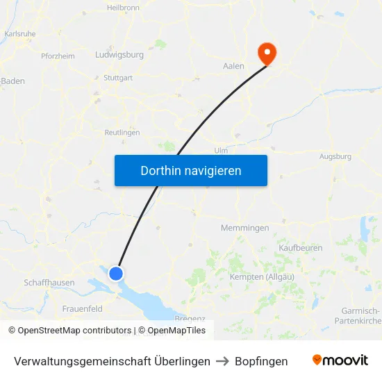 Verwaltungsgemeinschaft Überlingen to Bopfingen map