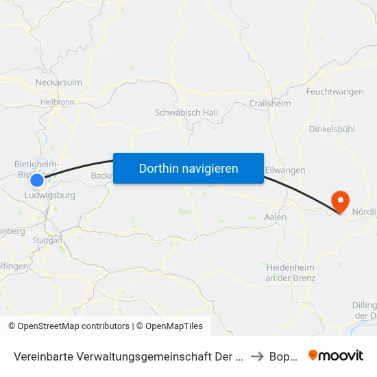 Vereinbarte Verwaltungsgemeinschaft Der Stadt Bietigheim-Bissingen to Bopfingen map