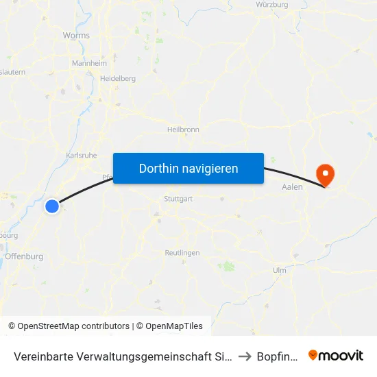 Vereinbarte Verwaltungsgemeinschaft Sinzheim to Bopfingen map