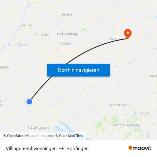 Villingen-Schwenningen to Bopfingen map