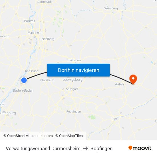 Verwaltungsverband Durmersheim to Bopfingen map