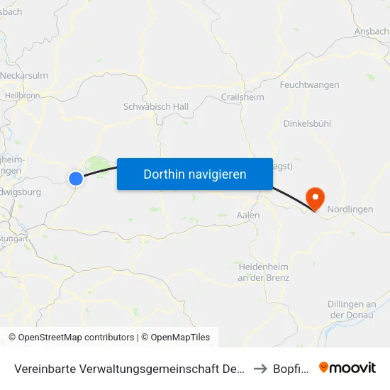 Vereinbarte Verwaltungsgemeinschaft Der Stadt Backnang to Bopfingen map