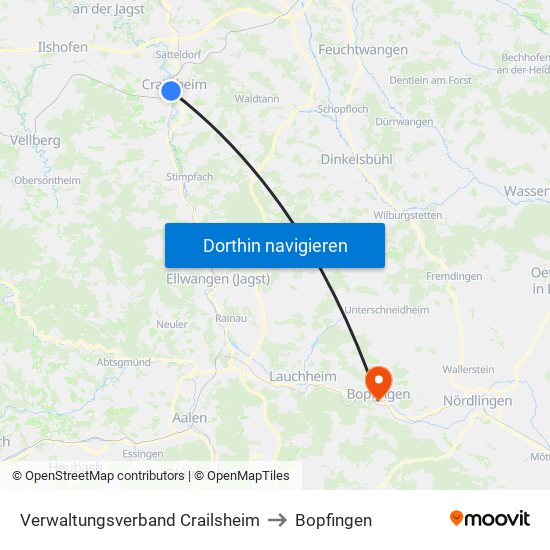 Verwaltungsverband Crailsheim to Bopfingen map