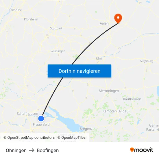 Öhningen to Bopfingen map