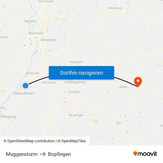 Muggensturm to Bopfingen map