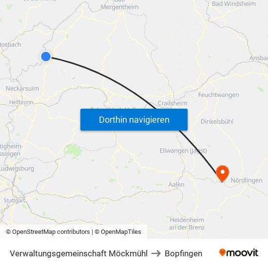 Verwaltungsgemeinschaft Möckmühl to Bopfingen map