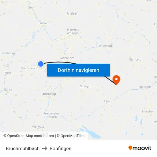 Bruchmühlbach to Bopfingen map