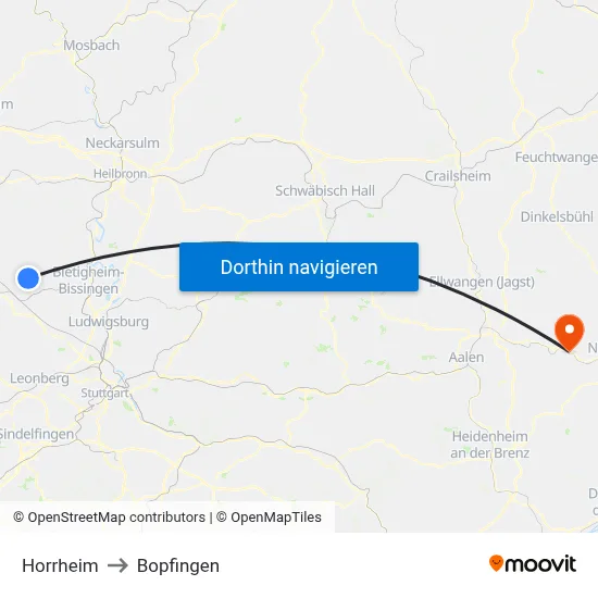 Horrheim to Bopfingen map