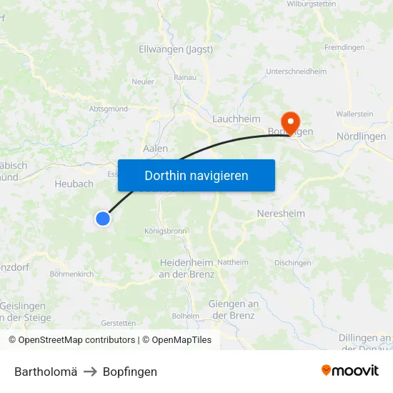 Bartholomä to Bopfingen map