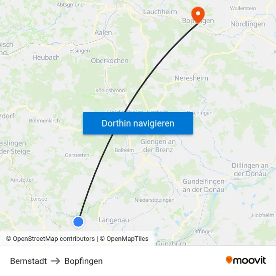 Bernstadt to Bopfingen map