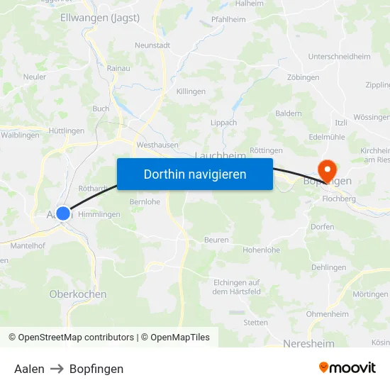 Aalen to Bopfingen map