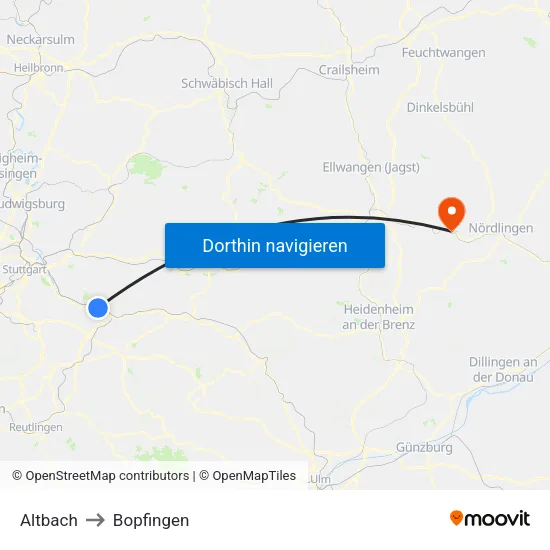 Altbach to Bopfingen map