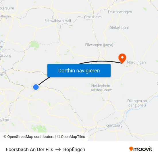 Ebersbach An Der Fils to Bopfingen map