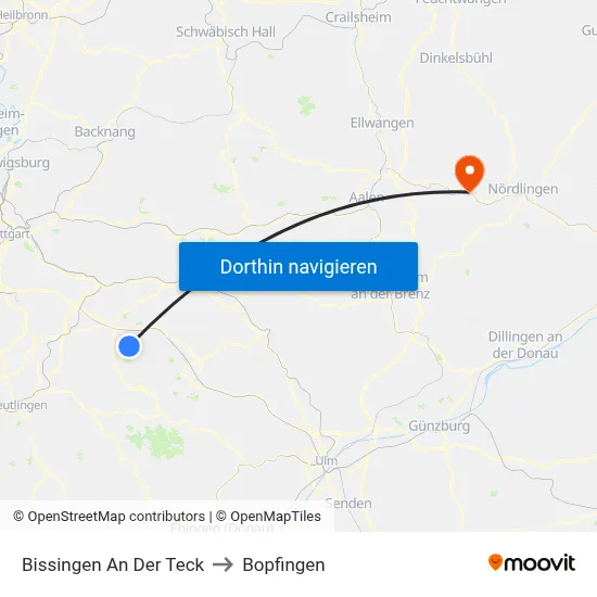 Bissingen An Der Teck to Bopfingen map