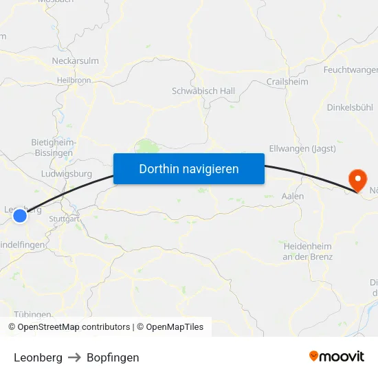 Leonberg to Bopfingen map