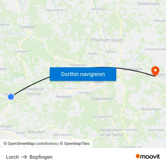 Lorch to Bopfingen map