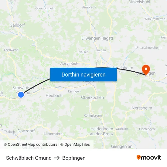 Schwäbisch Gmünd to Bopfingen map