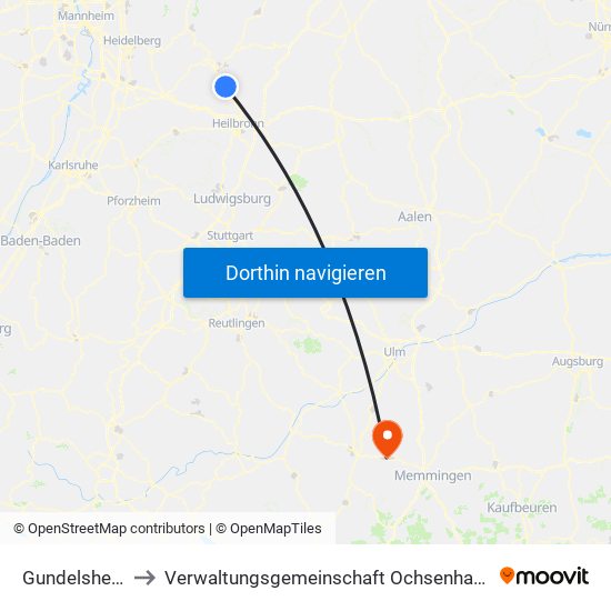 Gundelsheim to Verwaltungsgemeinschaft Ochsenhausen map