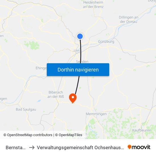 Bernstadt to Verwaltungsgemeinschaft Ochsenhausen map