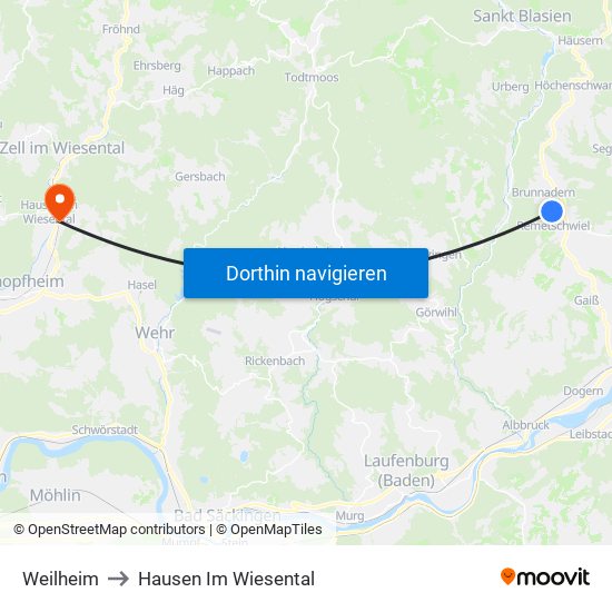 Weilheim to Hausen Im Wiesental map
