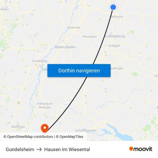 Gundelsheim to Hausen Im Wiesental map