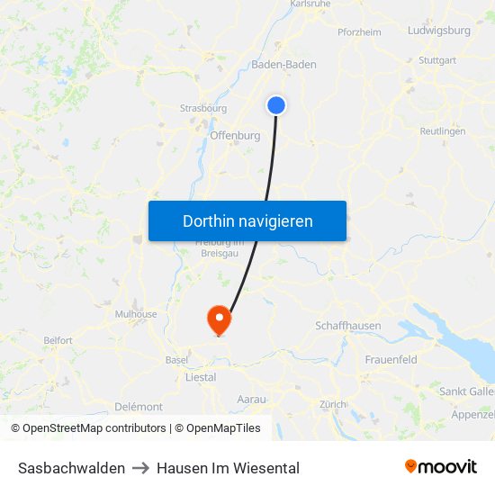 Sasbachwalden to Hausen Im Wiesental map