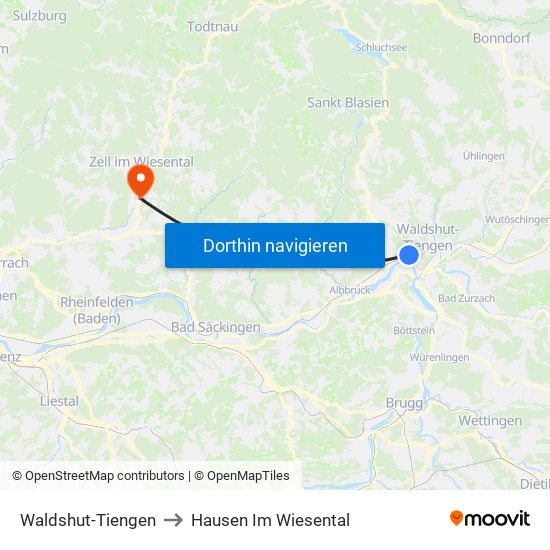 Waldshut-Tiengen to Hausen Im Wiesental map