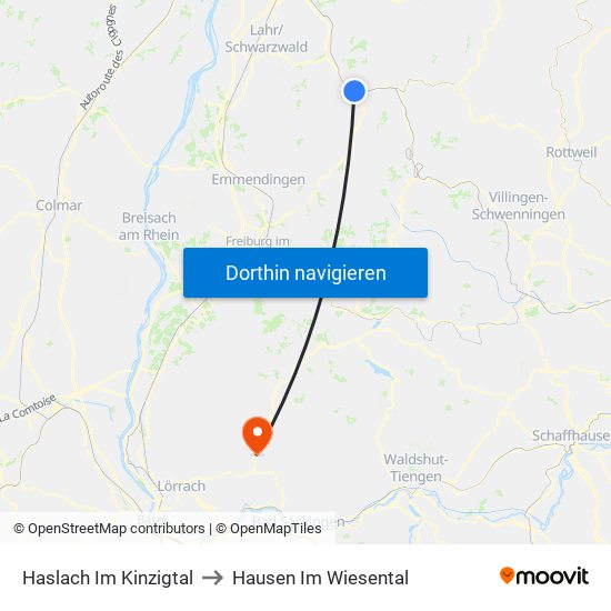 Haslach Im Kinzigtal to Hausen Im Wiesental map