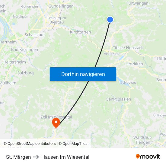 St. Märgen to Hausen Im Wiesental map