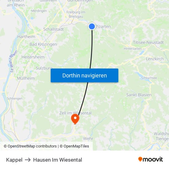 Kappel to Hausen Im Wiesental map