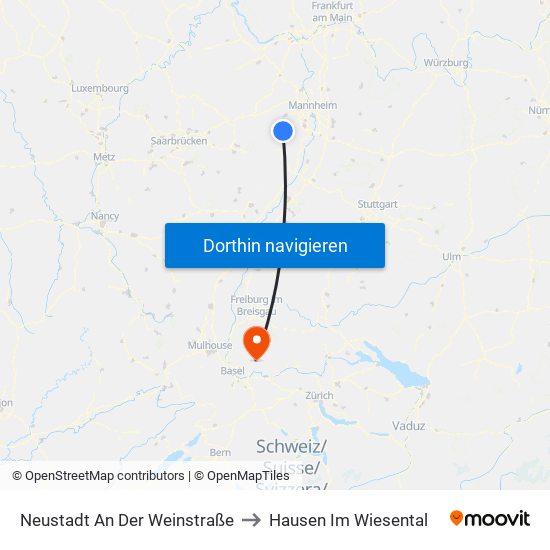 Neustadt An Der Weinstraße to Hausen Im Wiesental map