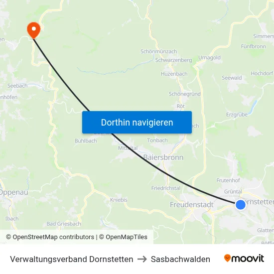 Verwaltungsverband Dornstetten to Sasbachwalden map