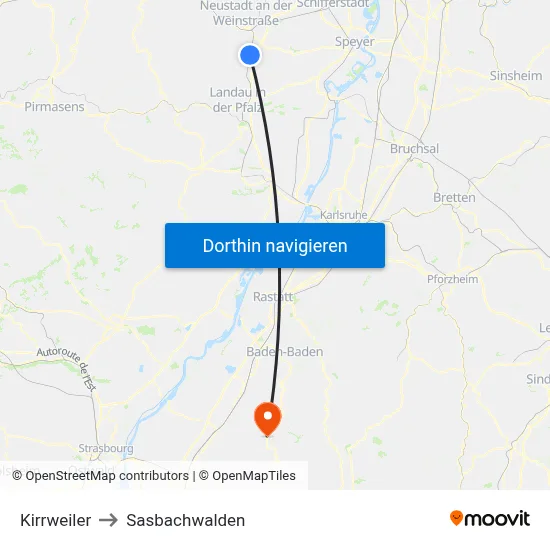 Kirrweiler to Sasbachwalden map