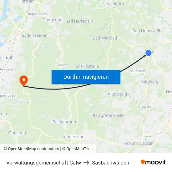 Verwaltungsgemeinschaft Calw to Sasbachwalden map