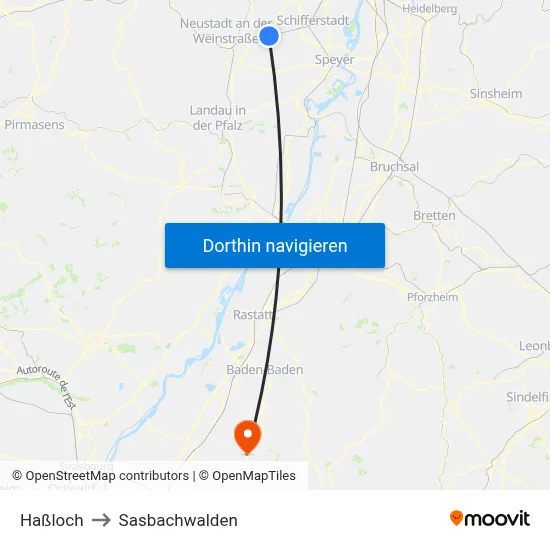 Haßloch to Sasbachwalden map