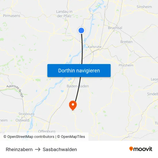 Rheinzabern to Sasbachwalden map