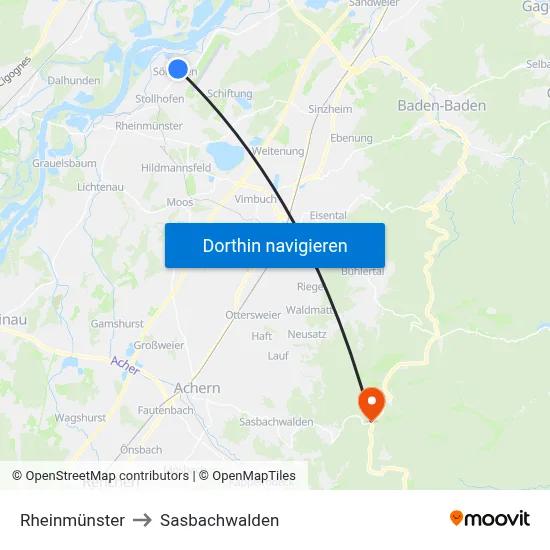 Rheinmünster to Sasbachwalden map