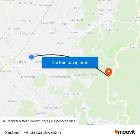 Sasbach to Sasbachwalden map
