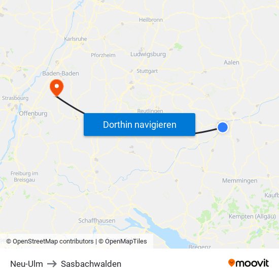 Neu-Ulm to Sasbachwalden map