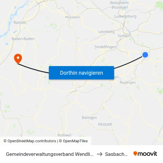 Gemeindeverwaltungsverband Wendlingen am Neckar to Sasbachwalden map