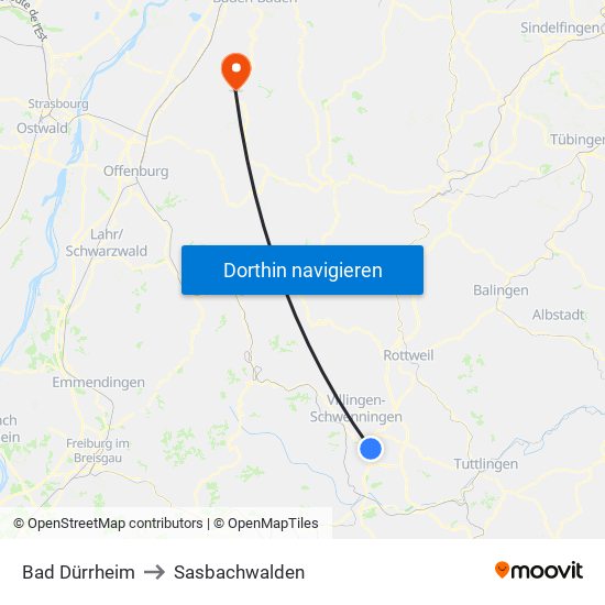 Bad Dürrheim to Sasbachwalden map