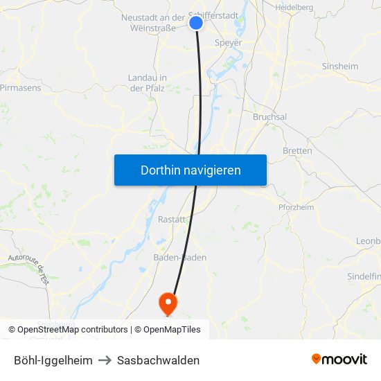 Böhl-Iggelheim to Sasbachwalden map