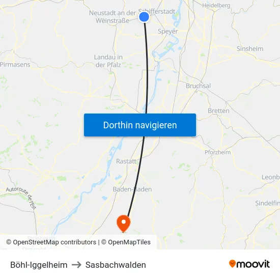 Böhl-Iggelheim to Sasbachwalden map